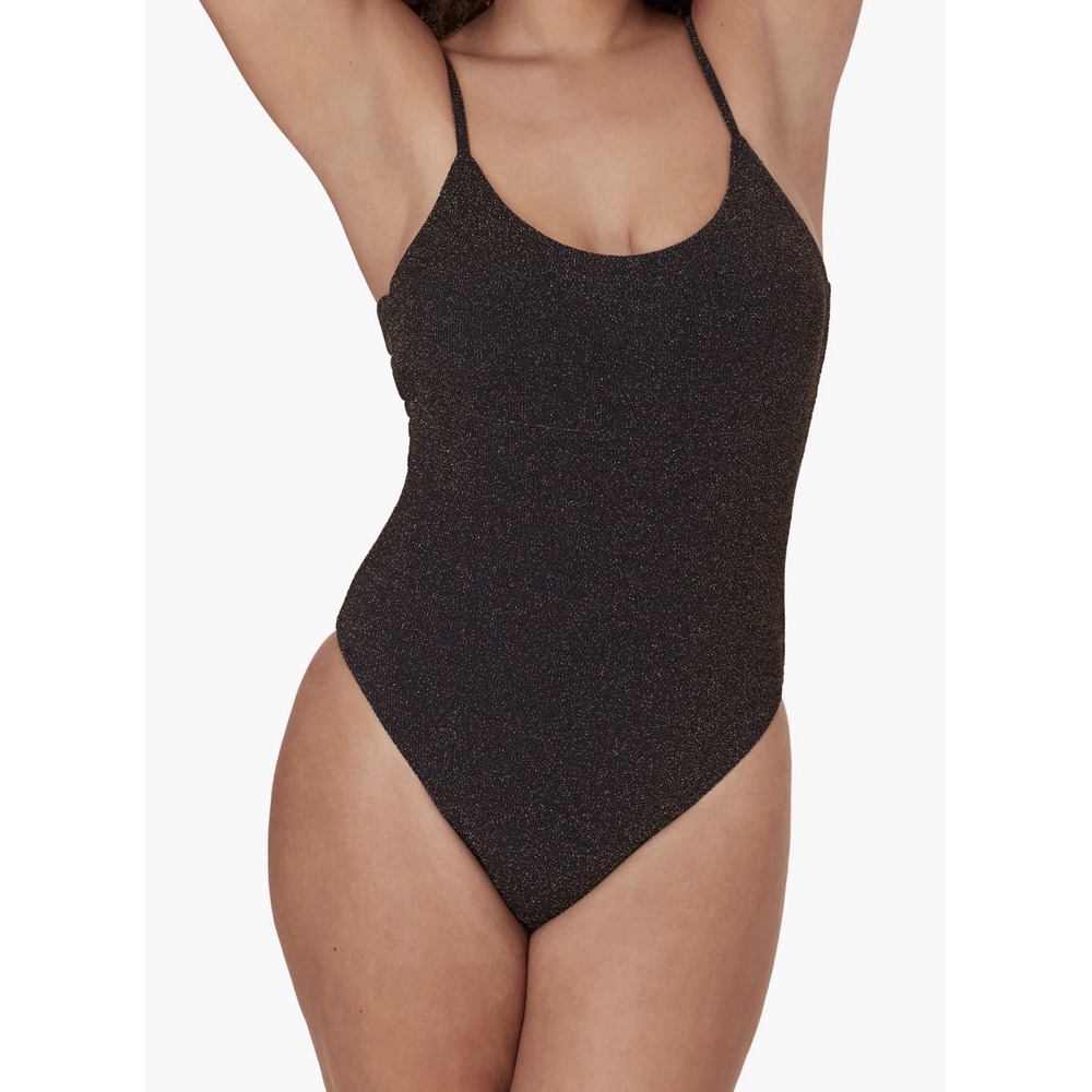 Andie Liku Metallic One Piece Swimsuit XL Black Gold Sparkle Cheeky